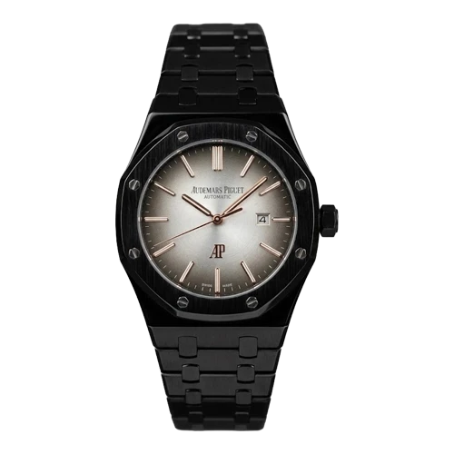 أوديمار بيغه ساعة رجالية – أسود / رمادي / سوار معدني (نافذة تاريخ)