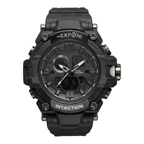 إكسبوني ساعة رجالية – أسود / أسود / سوار مطاطي (عرض تناظري ورقمي)