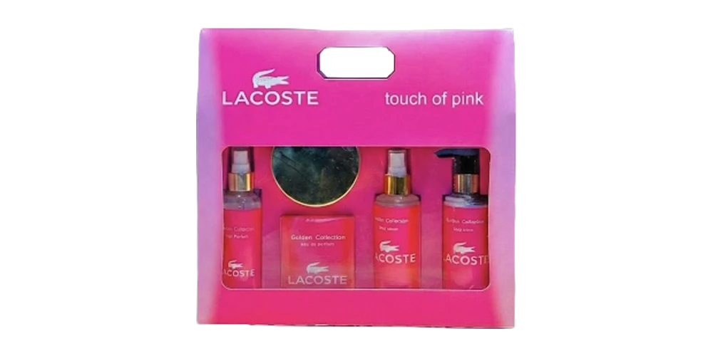 طقم لاكوست تاتش أوف بينك (٥ قطع) – مايا كوزمتكس | جولدن كوليكشن