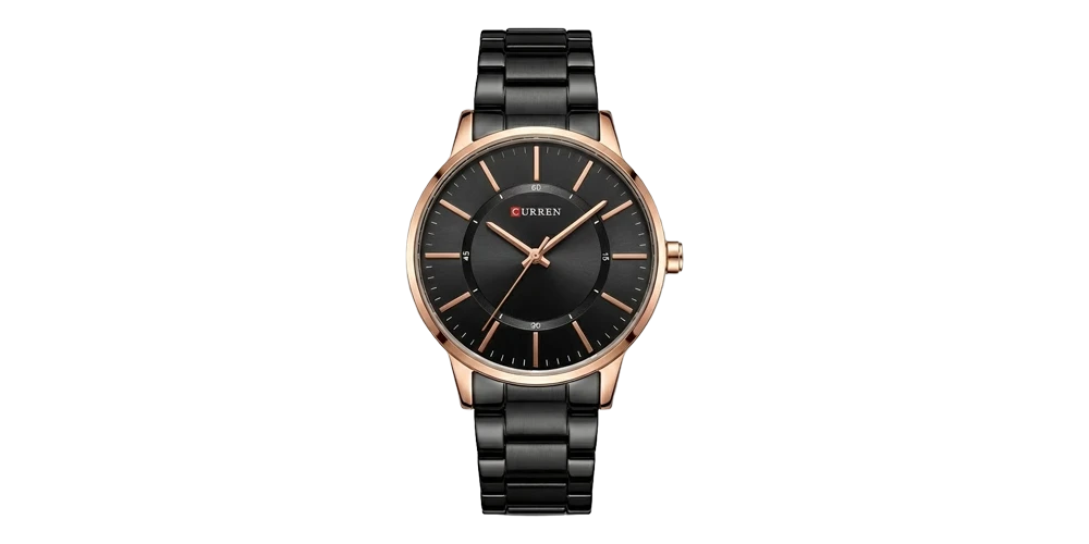 كورين ساعة رجالية – ثنائي اللون ذهبي/فضي / أسود / سوار معدني (أرقام رومانية)