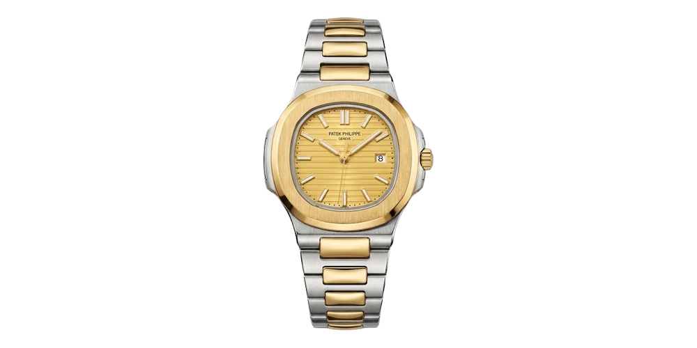 باتيك فيليب ساعة رجالية – ذهبي / فضي / سوار معدني (قرص شامبين)