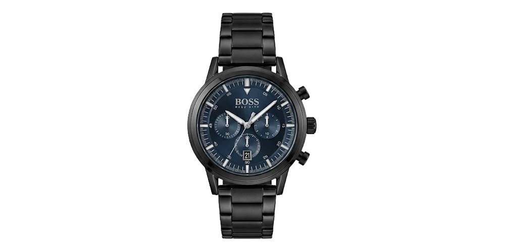 هوجو بوس ساعة رجالية – أسود / أزرق / سوار معدني (كرونوغراف)