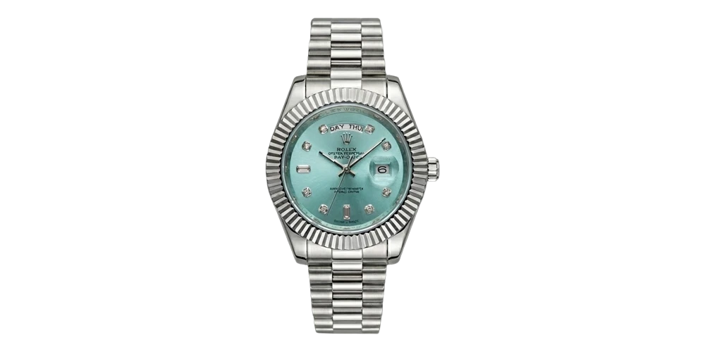 ساعة رولكس للرجال بسوار معدني فضي ومينا أزرق ثلجي وإطار مسنن فضي